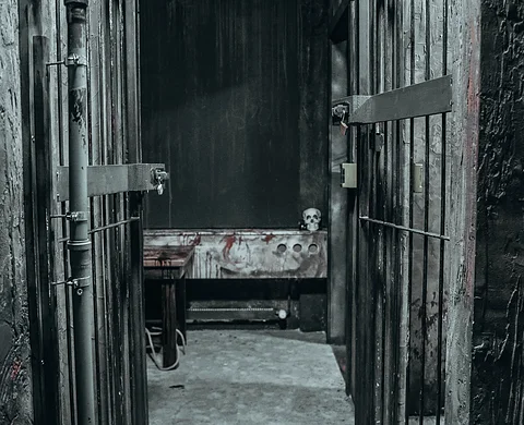 View through the cell doors into Hannibal’s hideout