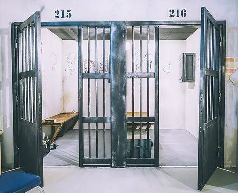 Cell doors in the prison corridor